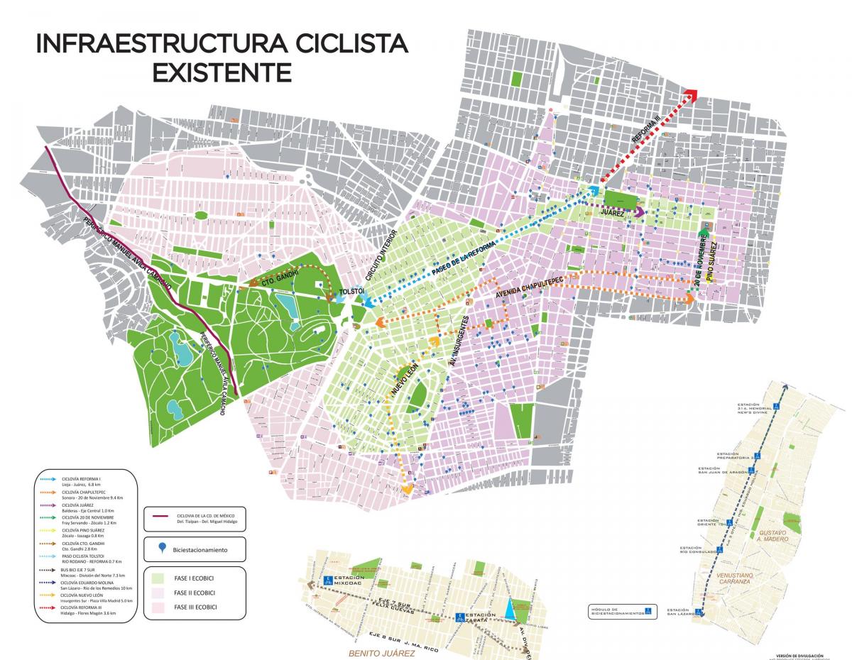 kartes Meksikas Pilsētas velosipēds